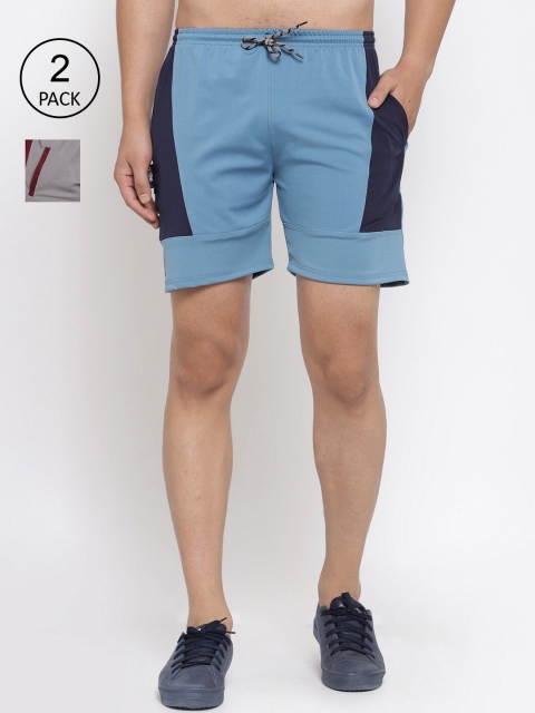 

KLOTTHE Men Set of 2 Colourblocked Sports Shorts, Blue