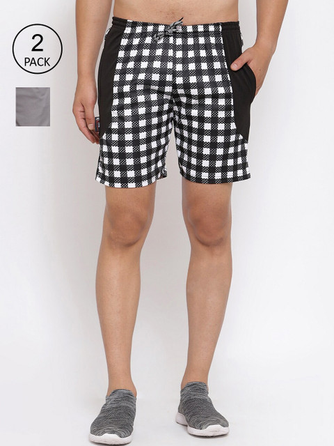 

KLOTTHE Men Pack Of 2 Multicoloured Checked Regular Shorts, Grey
