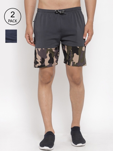 

KLOTTHE Men Set of 2 Colourblocked Sports Shorts, Multi