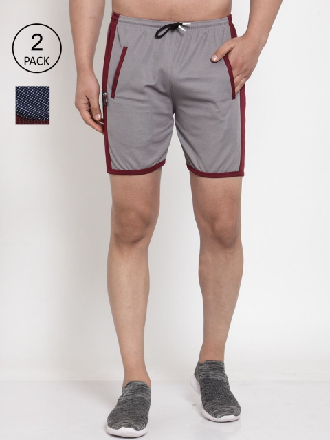 

KLOTTHE Men Set of 2 Colourblocked Sports Shorts, Grey