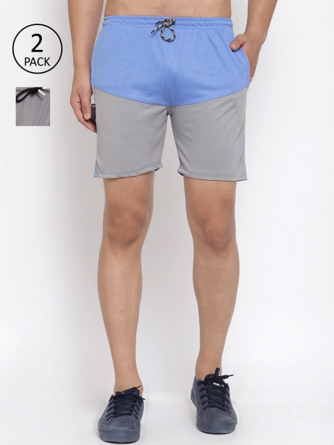 

KLOTTHE Men Set of 2 Colourblocked Sports Shorts, Blue