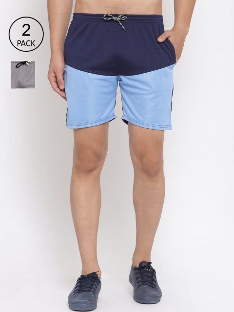 

KLOTTHE Men Set of 2 Colourblocked Sports Shorts, Blue
