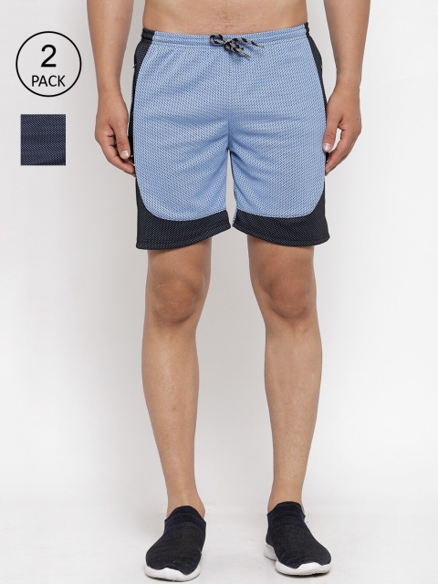 

KLOTTHE Men Set of 2 Colourblocked Sports Shorts, Blue