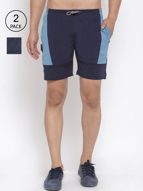 

KLOTTHE Men Set of 2 Colourblocked Sports Shorts, Blue