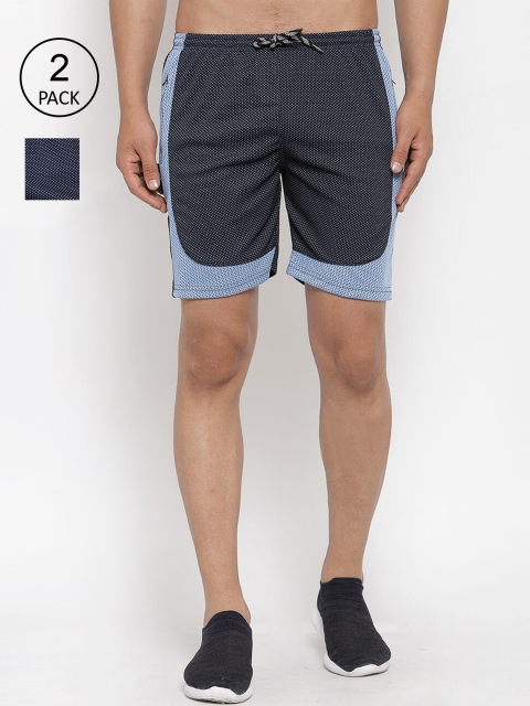 

KLOTTHE Men Set of 2 Colourblocked Sports Shorts, Blue