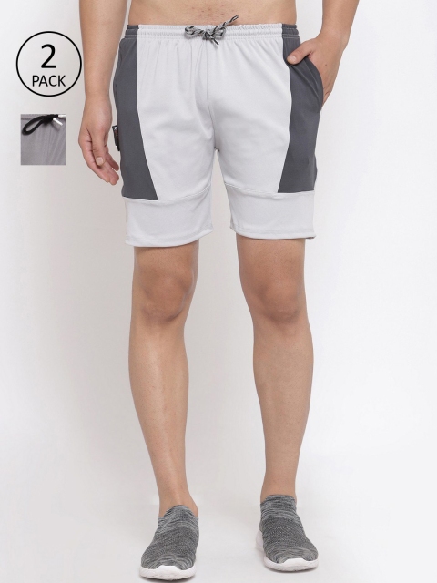 

KLOTTHE Men Set of 2 Colourblocked Sports Shorts, Grey