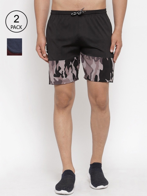 

KLOTTHE Men Set of 2 Colourblocked Sports Shorts, Brown
