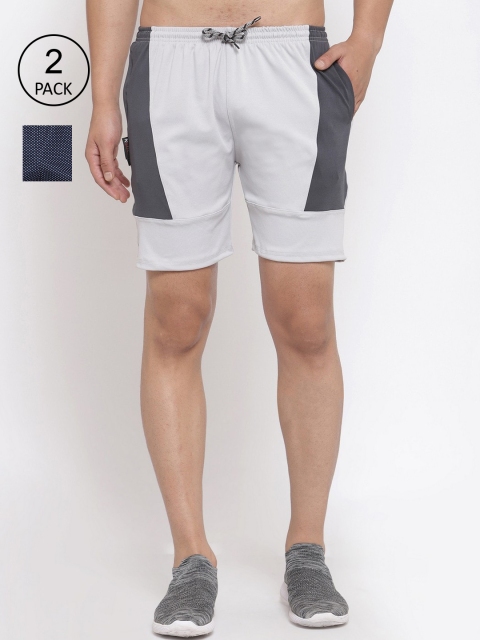 

KLOTTHE Men Set of 2 Colourblocked Sports Shorts, Grey