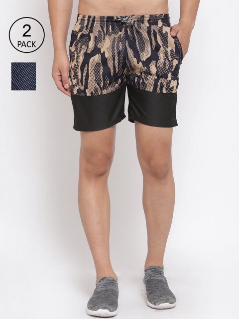 

KLOTTHE Men Pack Of 2 Colourblocked Printed Sports Shorts, Multi