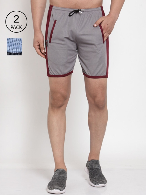 

KLOTTHE Men Set of 2 Colourblocked Sports Shorts, Grey