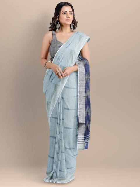 

BharatSthali Blue Pure Cotton Woven Designed Ikat Handloom Saree