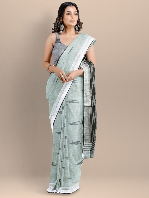 

BharatSthali Women Grey & Black Pure Cotton Woven Design Ikat Handloom Saree