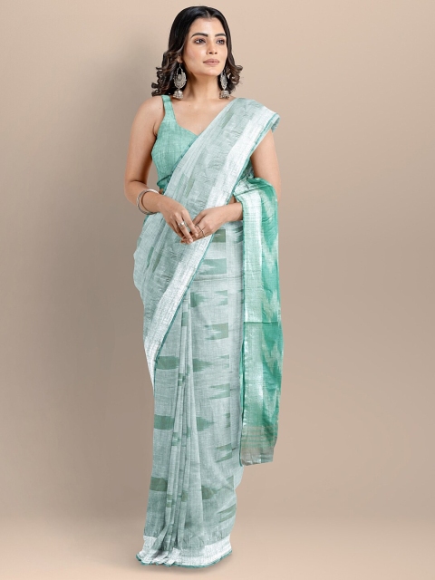 

BharatSthali Grey & Green Pure Cotton Woven Design Ikat Handloom Saree