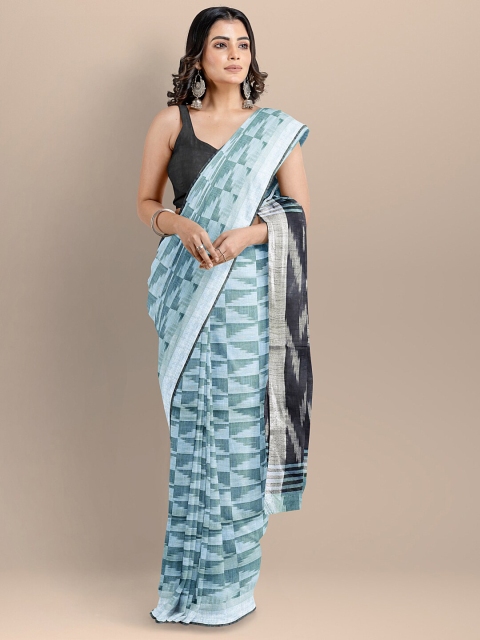 

BharatSthali Blue & Black Pure Cotton Woven Designed Ikat Handloom Saree