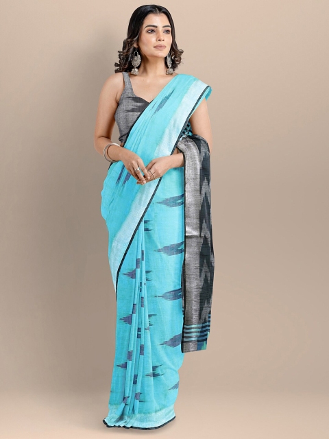 

BharatSthali Blue & Black Pure Cotton Woven Designed Ikat Handloom Saree