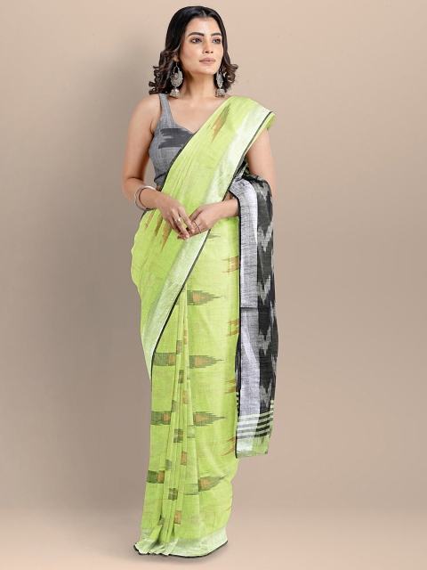 

BharatSthali Green & Black Pure Cotton Woven Designed Ikat Handloom Saree