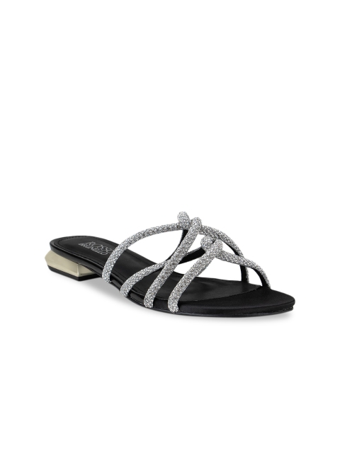 

ROSSO BRUNELLO Women Black & Silver Embellished Open Toe Flats