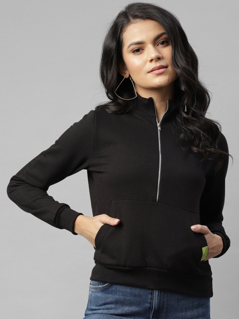 

Rigo Women Black Solid Fleece Sweatshirt