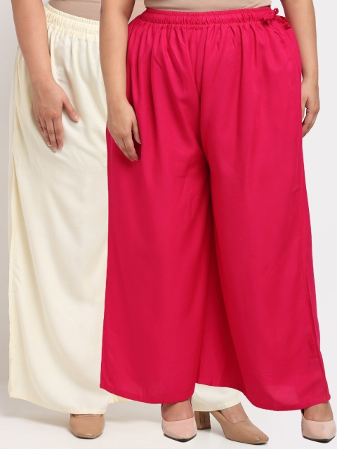 

TAG 7 PLUS Women Cream-Coloured & Pink Pack of 2 Flared Ethnic Palazzos