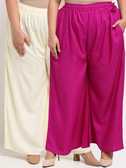 

TAG 7 PLUS Women Cream-Coloured & Magenta 2 Palazzos
