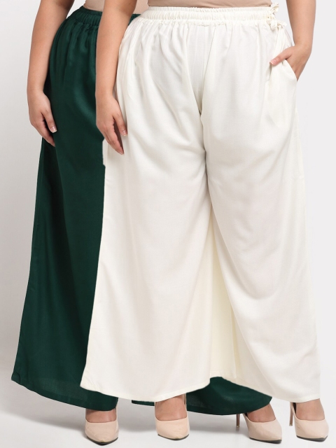

TAG 7 PLUS Women Cream-Coloured & Green 2 Ethnic Palazzos