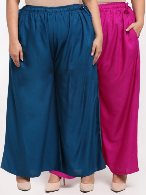 

TAG 7 PLUS Women Blue & Fuchsia Pack of 2 Ethnic Palazzos