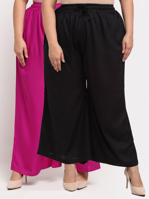 

TAG 7 PLUS Women Pack Of 2 Black & Pink Flared Ethnic Palazzos