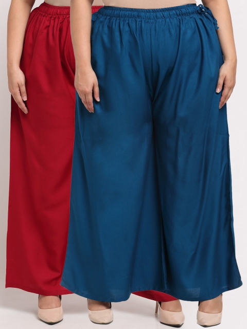 

TAG 7 PLUS Women Pack of 2 Maroon & Blue Flared Ethnic Palazzos