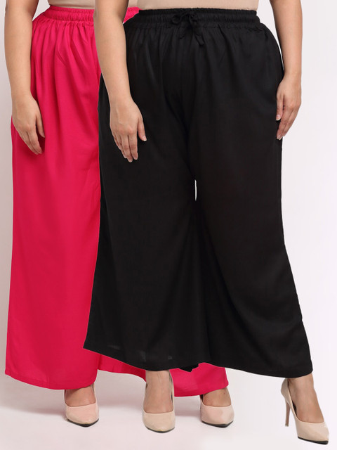 

TAG 7 PLUS Women Black & Pink Pack of 2 Ethnic Palazzos