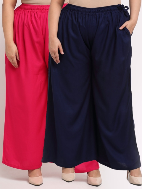 

TAG 7 PLUS Women Pack Of 2 Pink & Navy Blue Flared Ethnic Palazzos