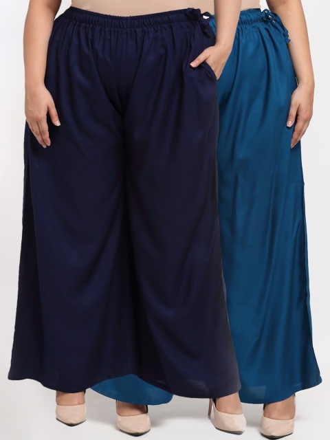

TAG 7 PLUS Women Pack Of 2 Navy Blue & Teal Blue Ethnic Palazzos