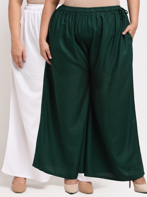 

TAG 7 PLUS Women White & Green Pack of 2 Ethnic Palazzos
