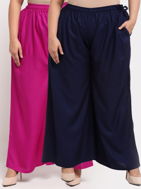 

TAG 7 PLUS Women Pack Of 2 Navy Blue & Magenta Ethnic Palazzos