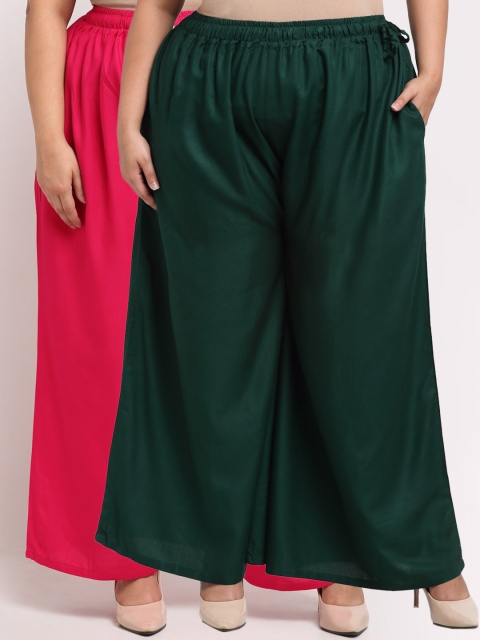 

TAG 7 PLUS Women Green & Pink Pack of 2 Ethnic Palazzos