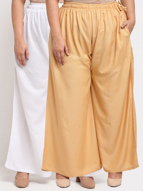 

TAG 7 PLUS Women Pack Of 2 White & Cream-Coloured Flared Ethnic Palazzos