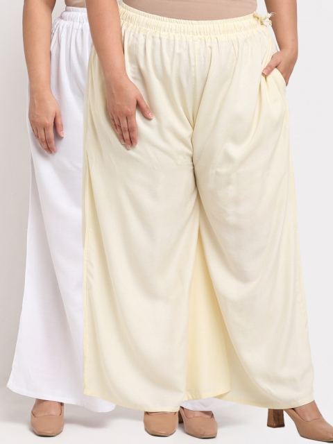 

TAG 7 PLUS Women Pack Of 2 White & Cream-Coloured Flared Ethnic Palazzos