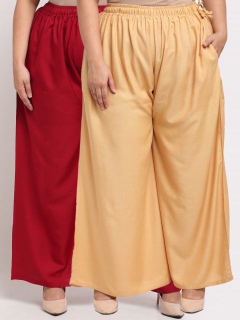 

TAG 7 PLUS Women Pack Of 2 Maroon & Beige Ethnic Palazzos