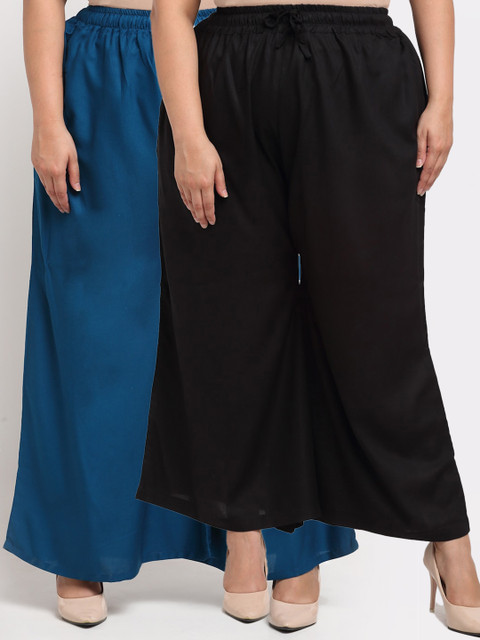 

TAG 7 PLUS Women Pack Of 2 Black & Blue Flared Ethnic Palazzos