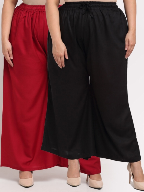 

TAG 7 PLUS Women Pack Of 2 Black & Red Ethnic Palazzos