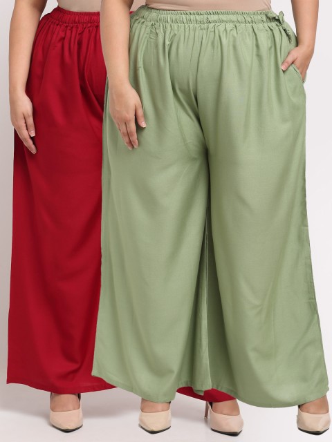 

TAG 7 PLUS Women Maroon & Green Pack of 2 Ethnic Palazzos