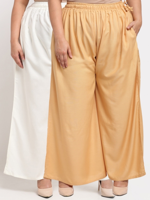 

TAG 7 PLUS Women Pack Of 2 Off White & Beige Ethnic Palazzos