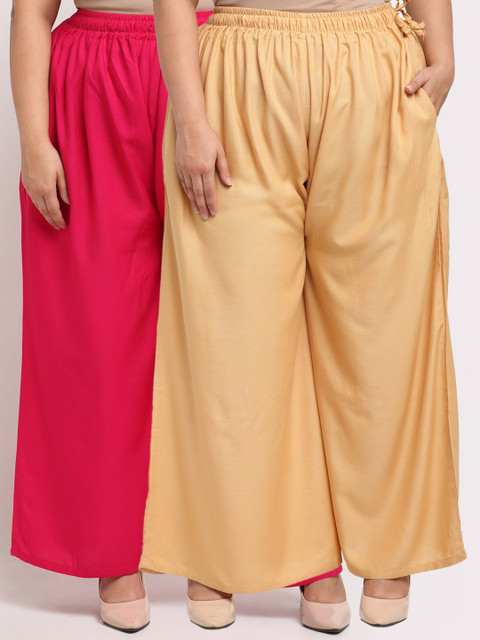 

TAG 7 PLUS Women Pack Of 2 Beige & Pink Flared Ethnic Palazzos