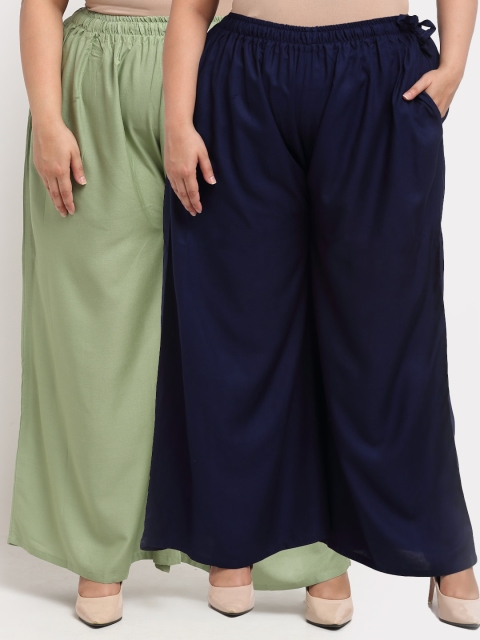 

TAG 7 PLUS Women Pack Of 2 Navy Blue & Green Ethnic Palazzos