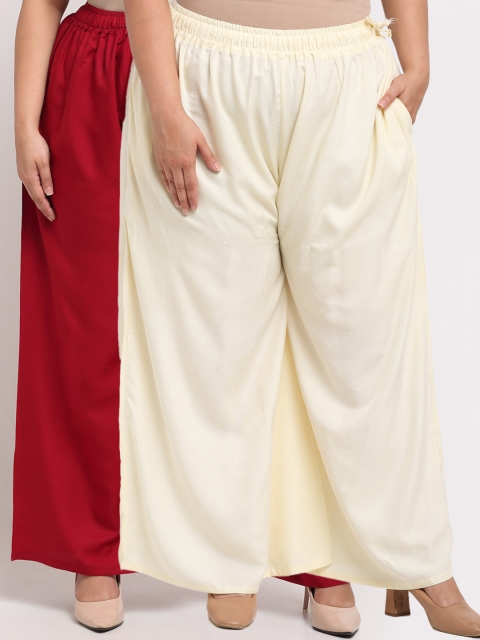 

TAG 7 PLUS Women Pack Of 2 Maroon & Off White Ethnic Palazzos