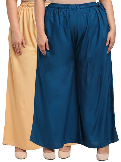 

TAG 7 PLUS Women Pack Of 2 Beige & Navy Blue Flared Ethnic Palazzos