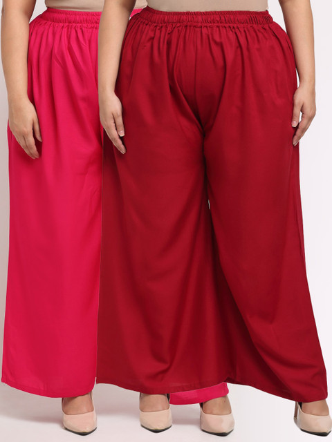 

TAG 7 PLUS Women Pack Of 2 Maroon & Pink Ethnic Palazzos