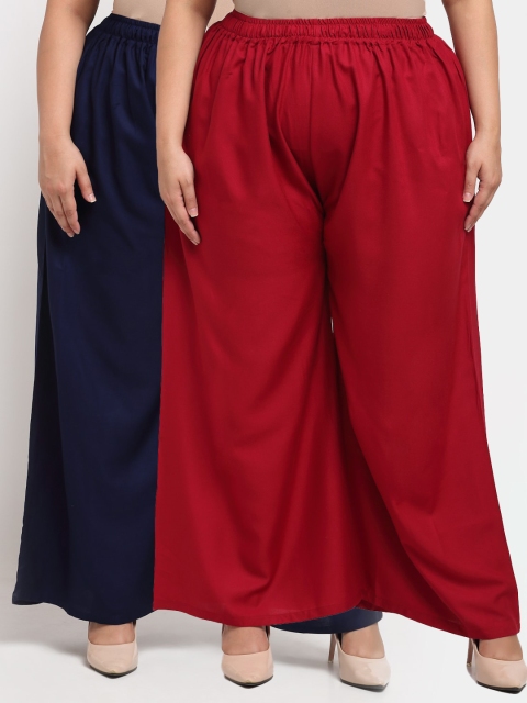 

TAG 7 PLUS Women Pack Of 2 Maroon & Navy Blue Flared Ethnic Palazzos