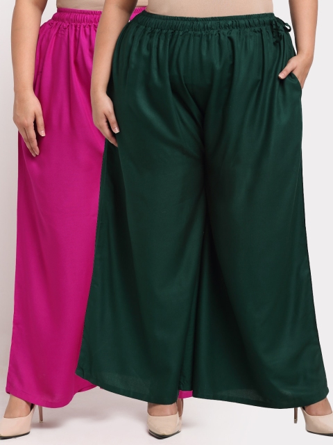 

TAG 7 PLUS Women Green & Pink Pack of 2 Ethnic Palazzos