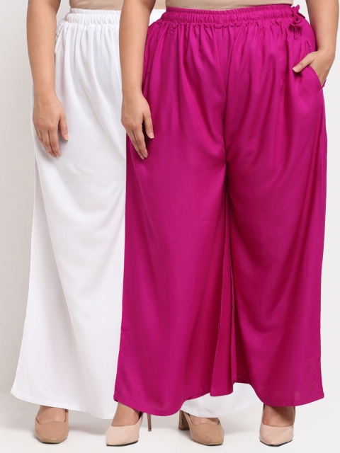 

TAG 7 PLUS Women Pack Of 2 White & Magenta Ethnic Palazzos