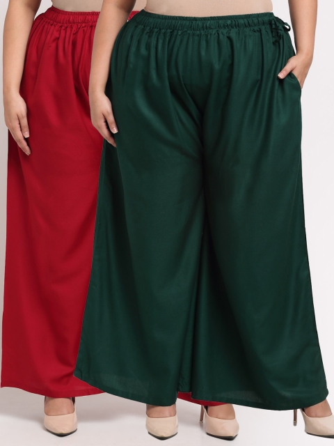 

TAG 7 PLUS Women Pack Of 2 Maroon & Green Ethnic Palazzos
